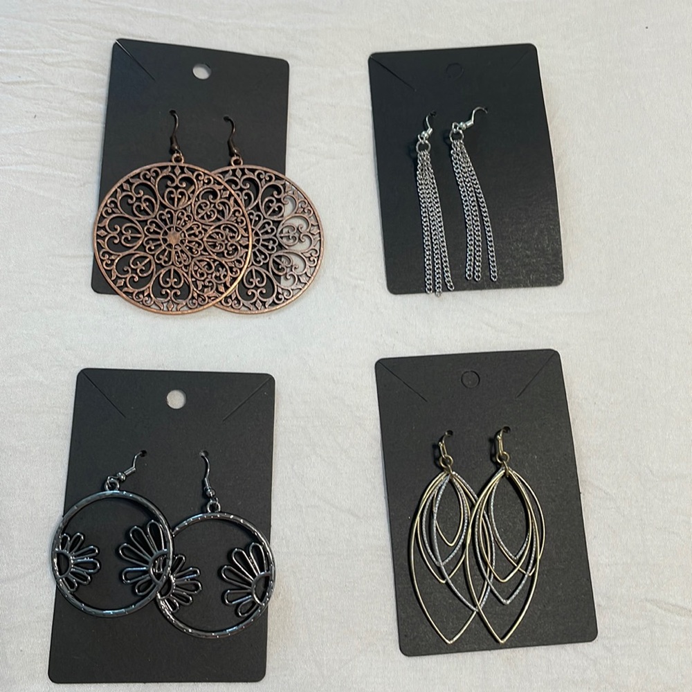 Bundle of Earrings (4 pair) Copper, Gun Metal, Silver & Gold, and Silver